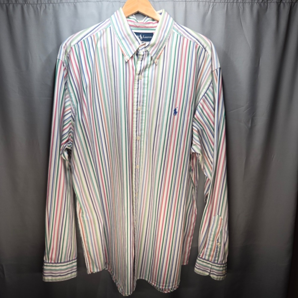 Ralph Lauren XL Long Sleeve Custom Fit Multi Colored Vertical Stripe Dress Shirt